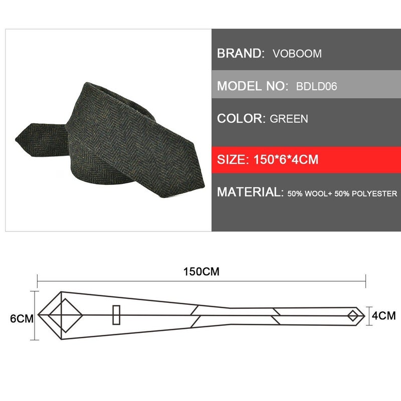 VOBOOM Mens Necktie Skinny Tweed Pattern Woolen Neck Tie (06 Green) - Image 2